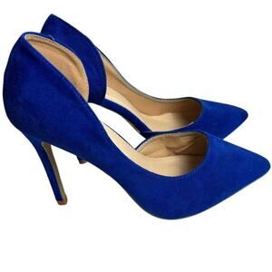 Rouge Pointed Toe Mid Cutout Electric Blue Suede High Heel Stiletto